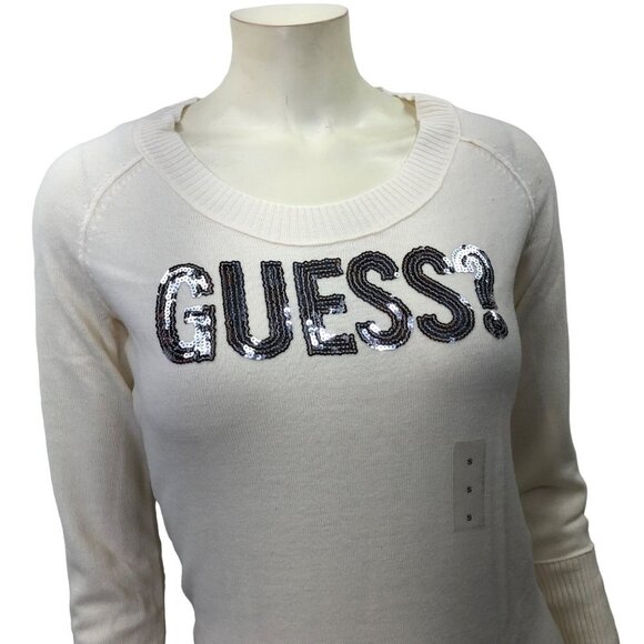 GUESS SCOOP NECK CREAM‎ SWEATER SM  NWT - Picture 3 of 6